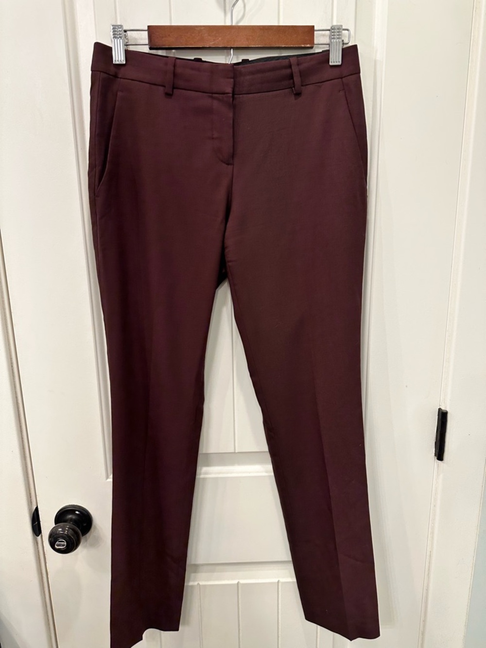 Theory Burgundy Virgin Wool Stretch Straight Leg Dress Pants Trousers Size 2